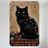 Whimsical Black Cat with Yellow Eyes Christmas Lights Tin Sign Festive Decorative Metal Poster for Bar Home Wall Art 8x12 Inch