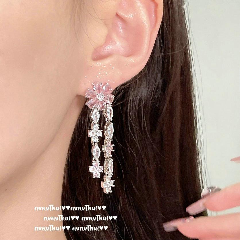 Kolczyki z różowym koszykiem kwiatów Paparazha 18-karatowe złoto Barbie Pink Petal Zircon Bransoletka Zestaw