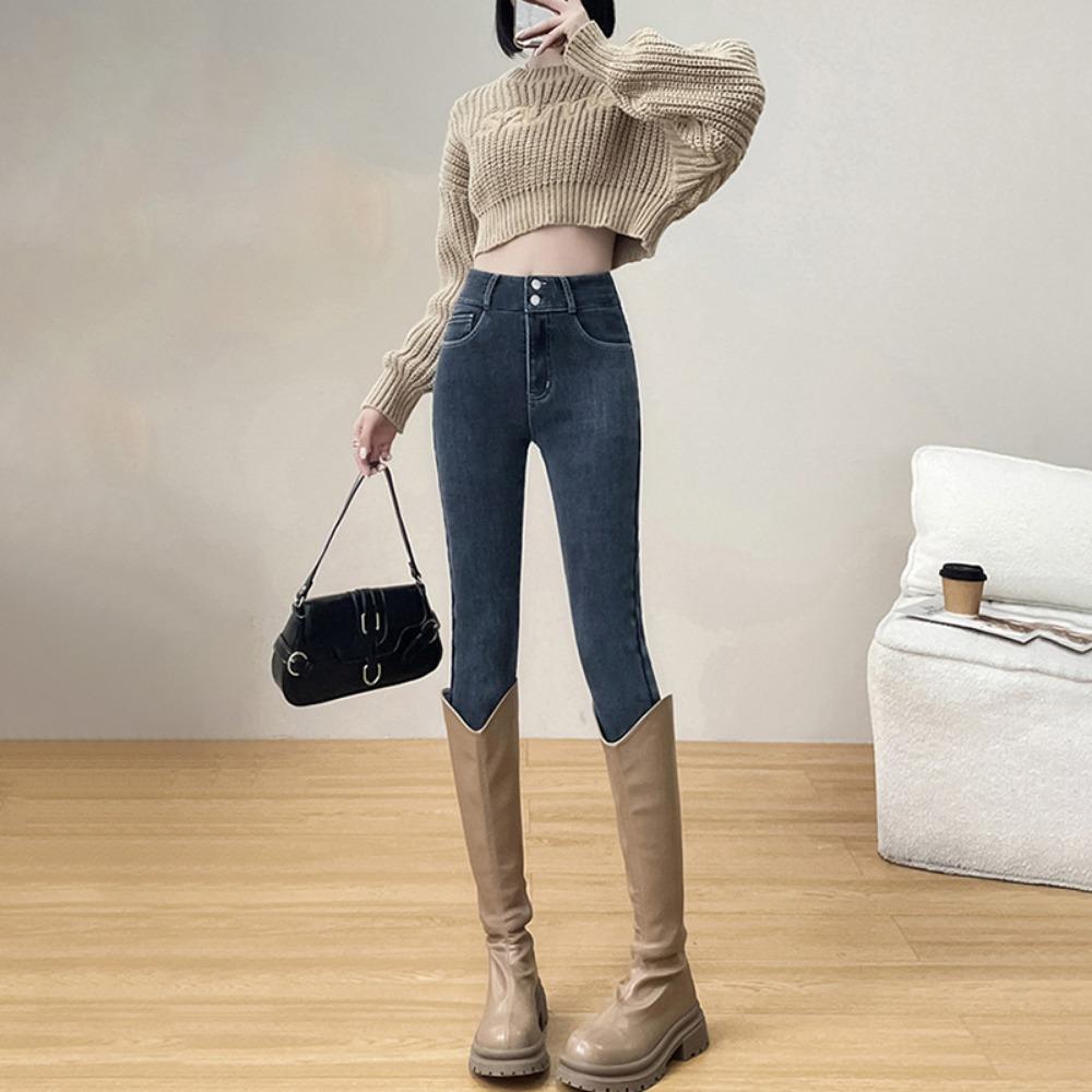 High-waisted Slim-fitting Pants for Women's Autumn and Winter New Versatile Tight and Thin Pencil Jeans Ins Tide