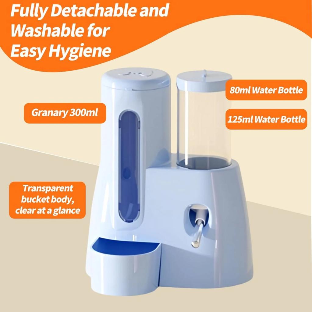 2-in-1 Hamster Water Bottle & Food Dispenser - Leak Proof Design For Glass/wire Cages