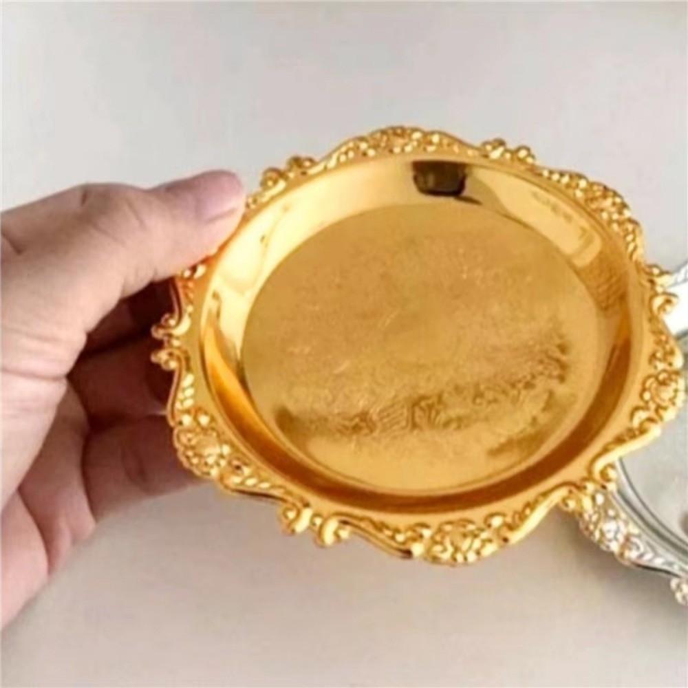 Desktop Cake Tray Golden Silver Dinner Serving Tray Retro Fruit Snack Plate  Party Decorative