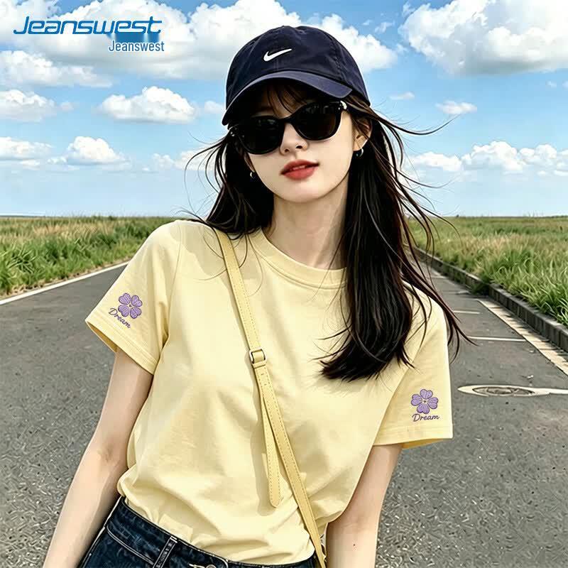 Jeanswest Women's Loose Fit Pure Cotton Printed Short Sleeve T-Shirt