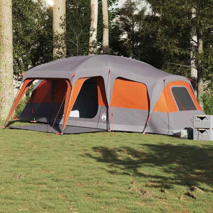 VidaXL Family Tent with Porch Dome 9 Person Grey and Orange, Tent, Garden Tent, Outdoor Shelter, Tent of 4009586