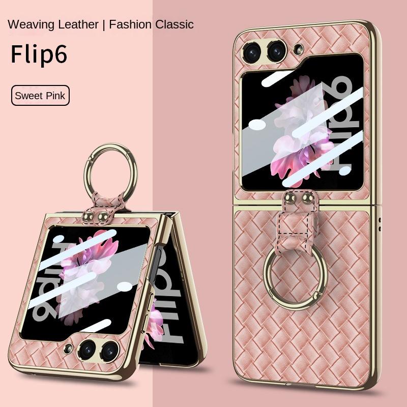 Elektroplate Skall Film Vevd Ring Telefondeksel for Samsung Galaxy Z Flip 6 5 4 Flip6 Flip5 Flip4 Flip3 5G Fallforebyggende Deksel