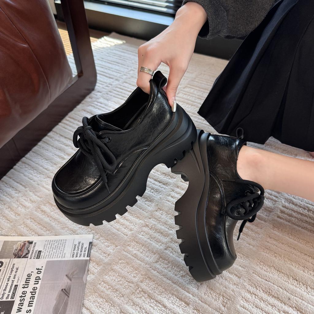 European soft leather big head loafers women's 2025 new casual height-increasing small leather shoes thick sole small light single shoes