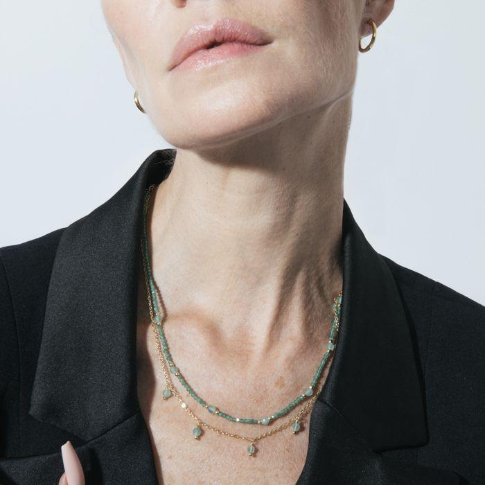Collier - LUXENTER - Aira - Cristal vert - Finition or jaune 18 carats - Longueur 42+3 cm