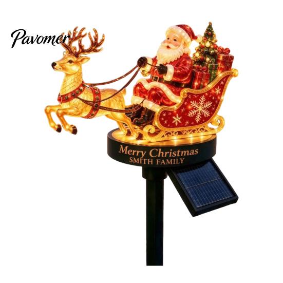 Energy Saving Solar Courtyard Decor Santa And Reindeer Sleigh Garden Stake Light, Warm LED Christmas Pathway Powered Holiday Lighting Lamp,