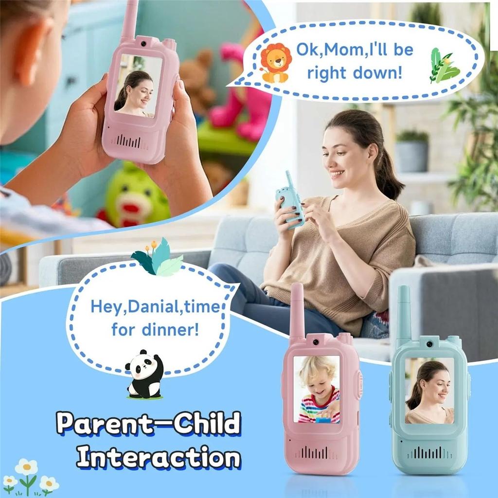 Video-Walkie-Talkies für Kinder 2er-Pack Wiederaufladbares Intercom-Walkie-Talkie Niedlicher 2-Zoll-Bildschirm Ein-Klick-Anruf Kinder-Video-Intercom