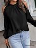 European Autumn/Winter Women's Off-Shoulder Top - Solid Color, Ruffle, Half-High Collar, Long Sleeve.