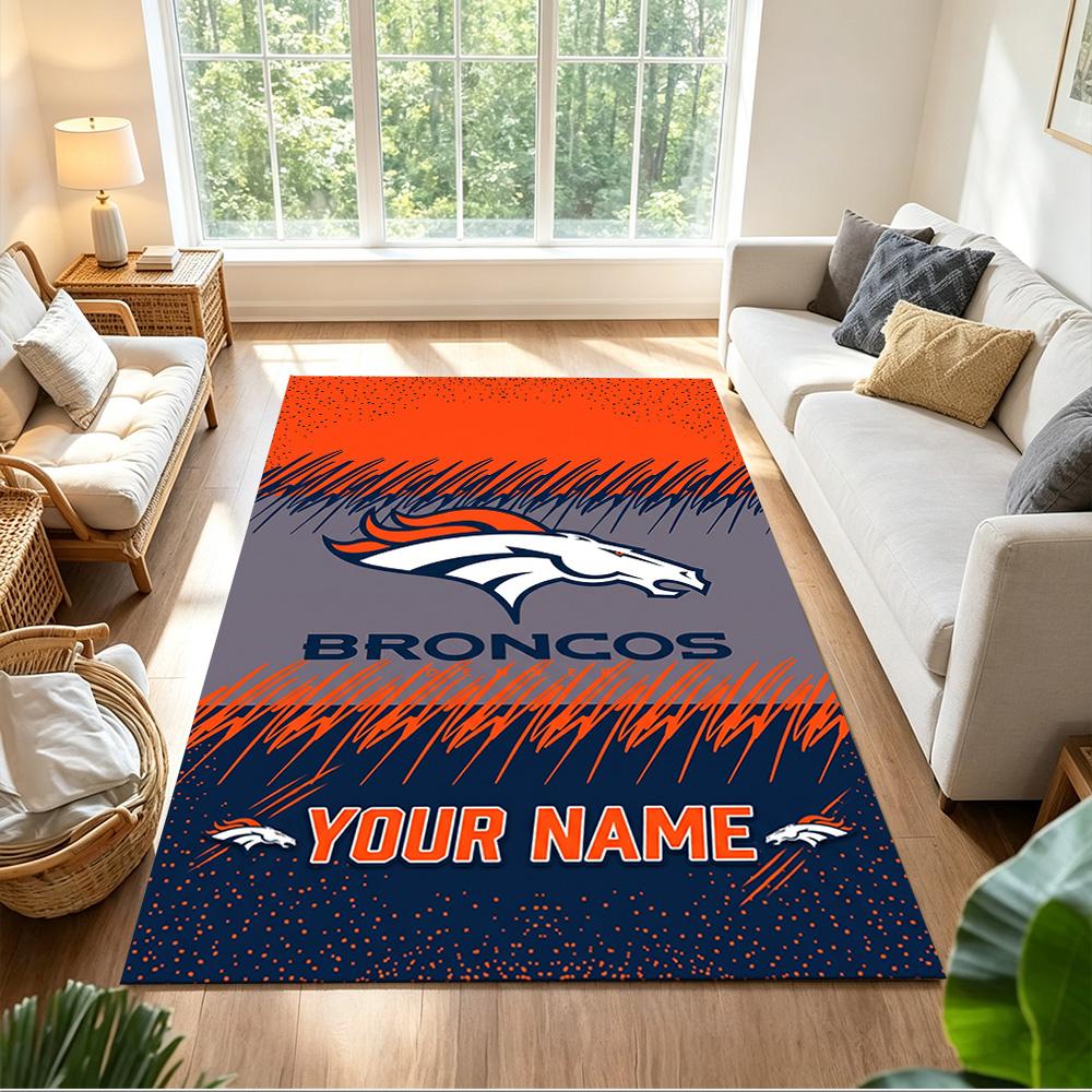 Denver Broncos Logo Customized Name Area Rug Suitable for Foyer Study room Decorate room Dining Room Anti-slip Rug Decorate Offices