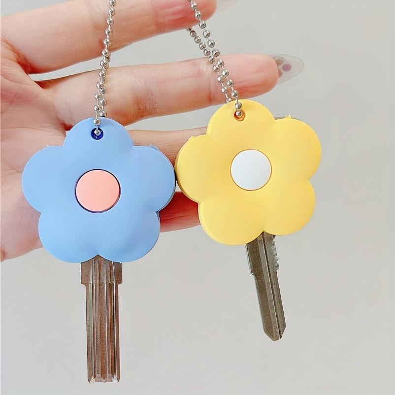 2pcs Cute Cartoon Flower Key Caps Set Flexible Key Covers Key Identifier Tag Covers for Easy Identifying Door Keyrings,random Color