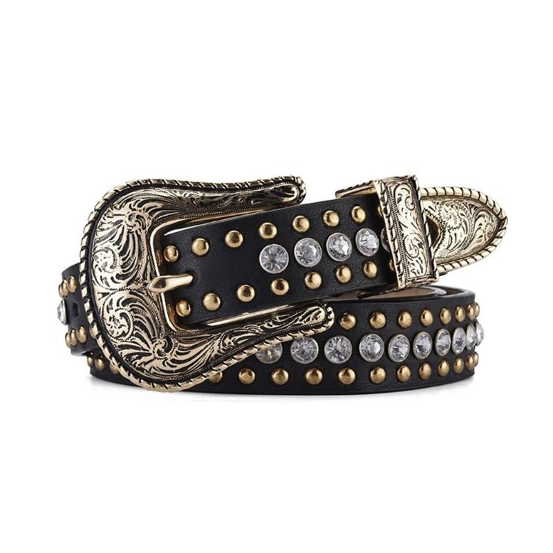 

Vintage Rhinestone Buckle Waist Belts for Women Wide Buckle Belt for Cowboy Cowgirl Strap Female Jeans Skirt Waistband 1 чёрный