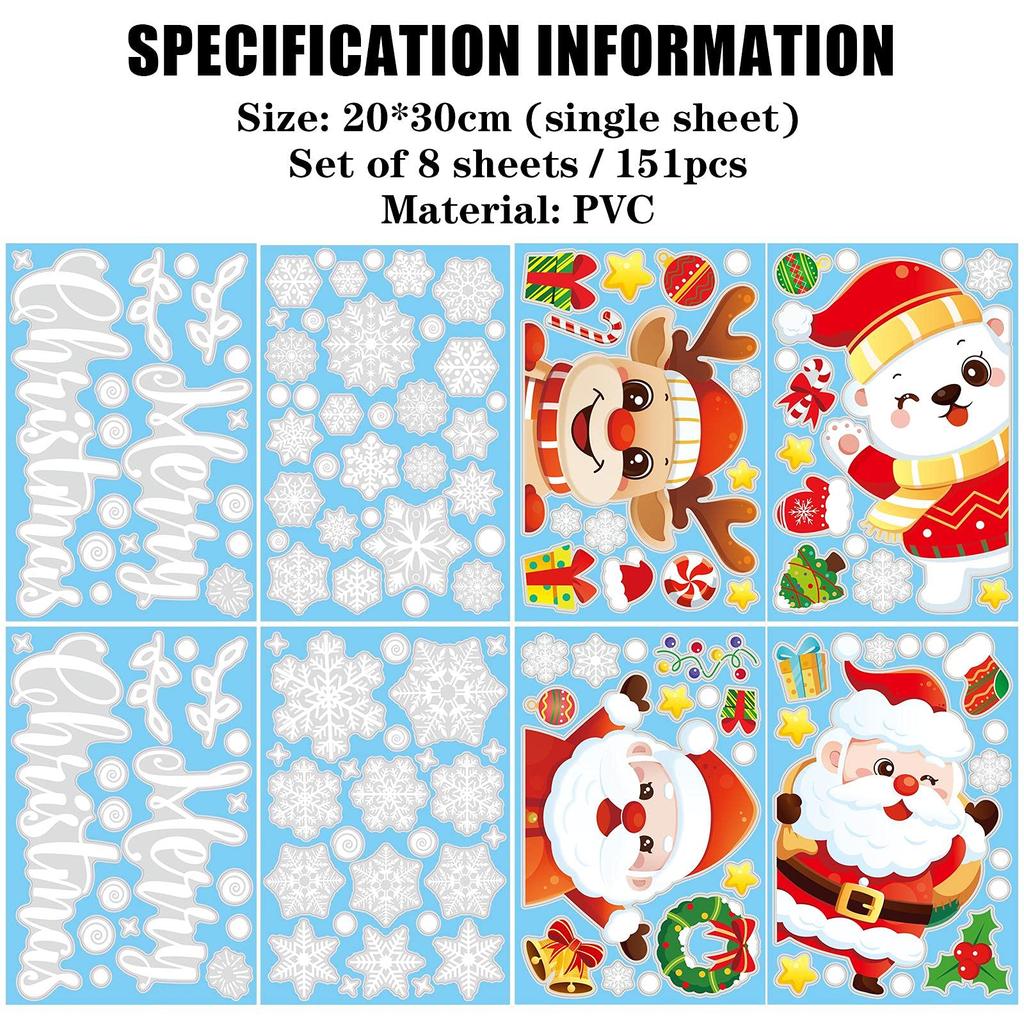 3D Snowflake Window Stickers 4/8/9 Sheets Christmas Window Stickers Reusable PVC White Snowflakes Christmas Room Decoration