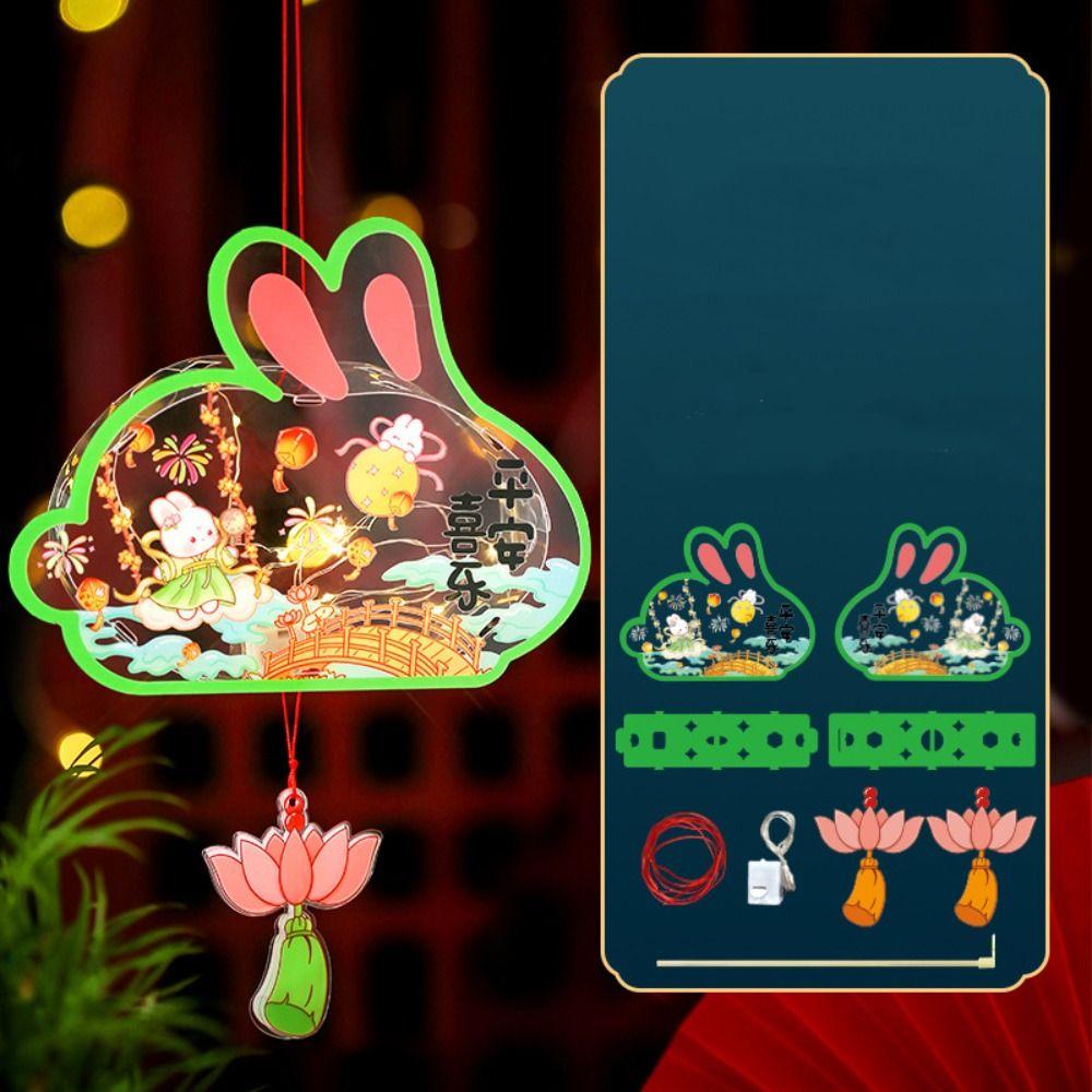 DIY Material Bag Mid-Autumn Festival Lantern DIY Glowing Light-Up Bunny Lantern  Photography Props