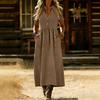 Women's Short Sleeve Maxi Dress V Neck Button Front Casual Loose Fit Solid Color Summer Lightweight Dress for Daily Wear