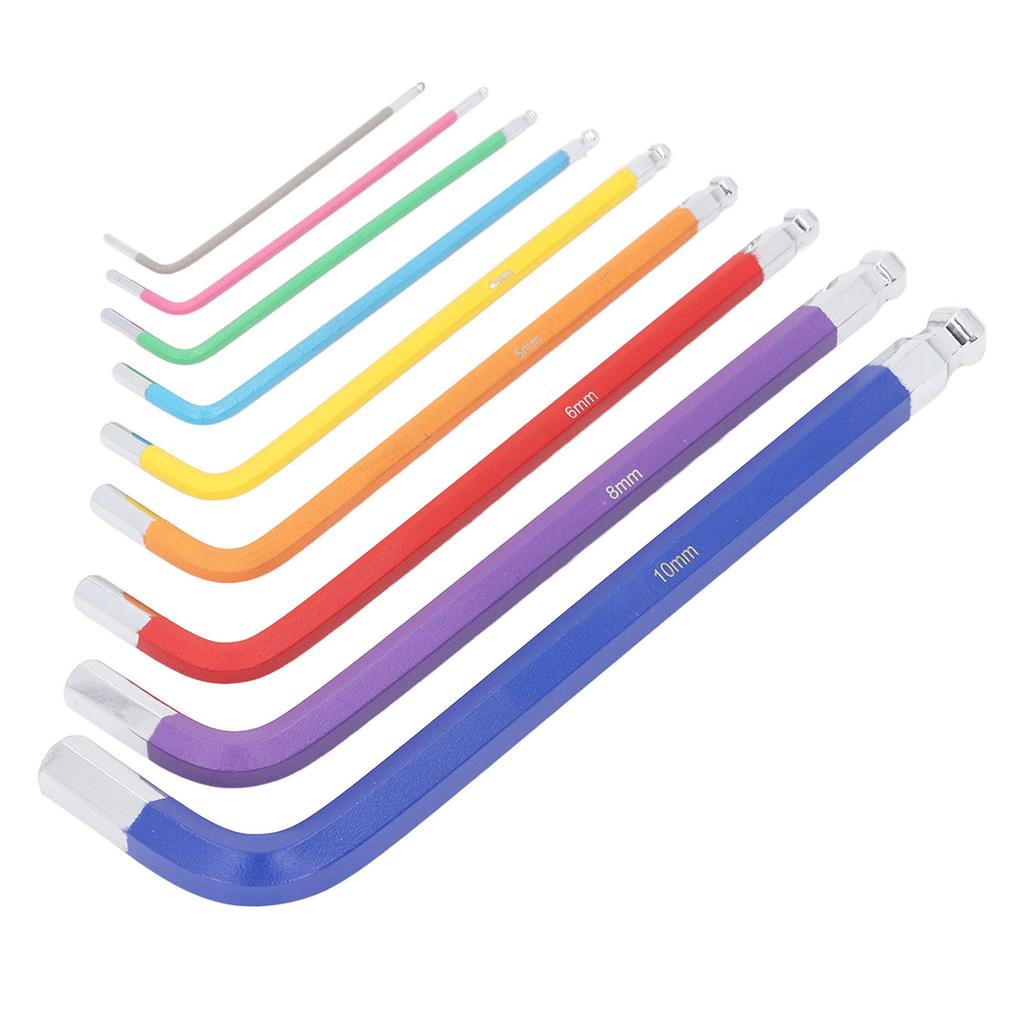 9 Pcs Hex Wrench Set Color Coded Non Slip CR V Hex Key with Ball End for Home Repair Industrial Maintenance