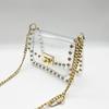 Women's New Flip Small Handbag Fashion Rivets Clear Jelly Shoulder Bag Transparent Crossbody Bag Y2K Chains Small Square Bag Sac