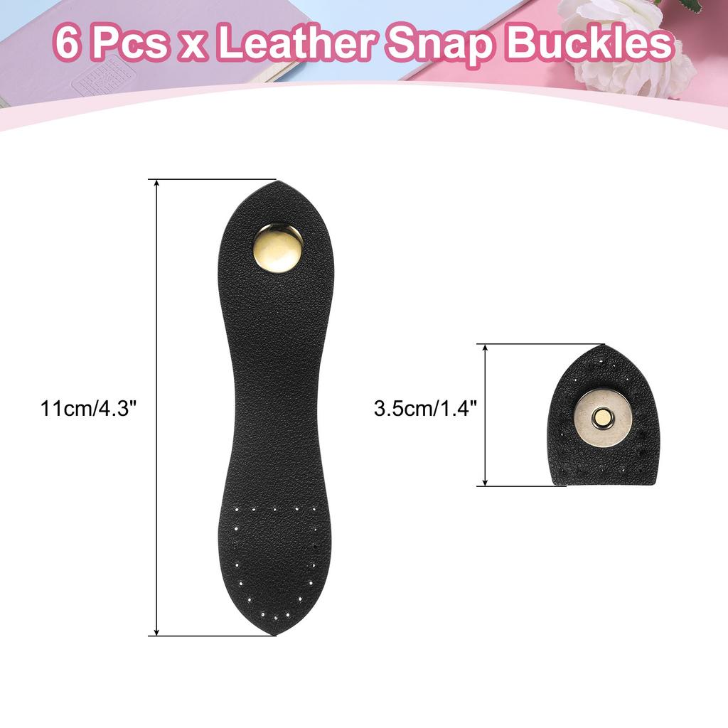 6pcs Leather Snap Buckles Sew On Toggle Closure Buckle Snap Buttons Tab Buckle Fasteners Buttons Replacement for Craft Sewing