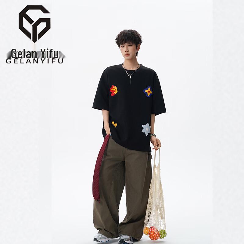GELANYIFU Men s Heavyweight Color Block Short Sleeve T-Shirt M