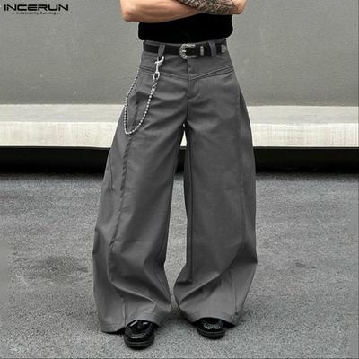 Men Casual High Waist Zip-up Casual Long Loose Pants Trousers