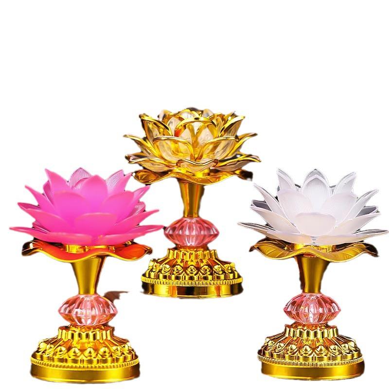 LED Seven-Colored Lotus Buddha Lamp - Rechargeable Guanyin Offering Light