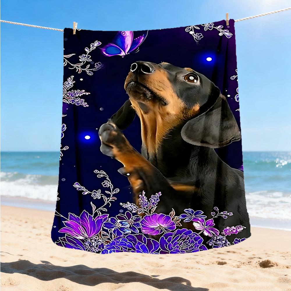 1pc Floral Dachshund Outdoor Flannel Blanket , Machine Washable Perfect Gift for Birthday , Holiday Travel Accessory , Durable Material