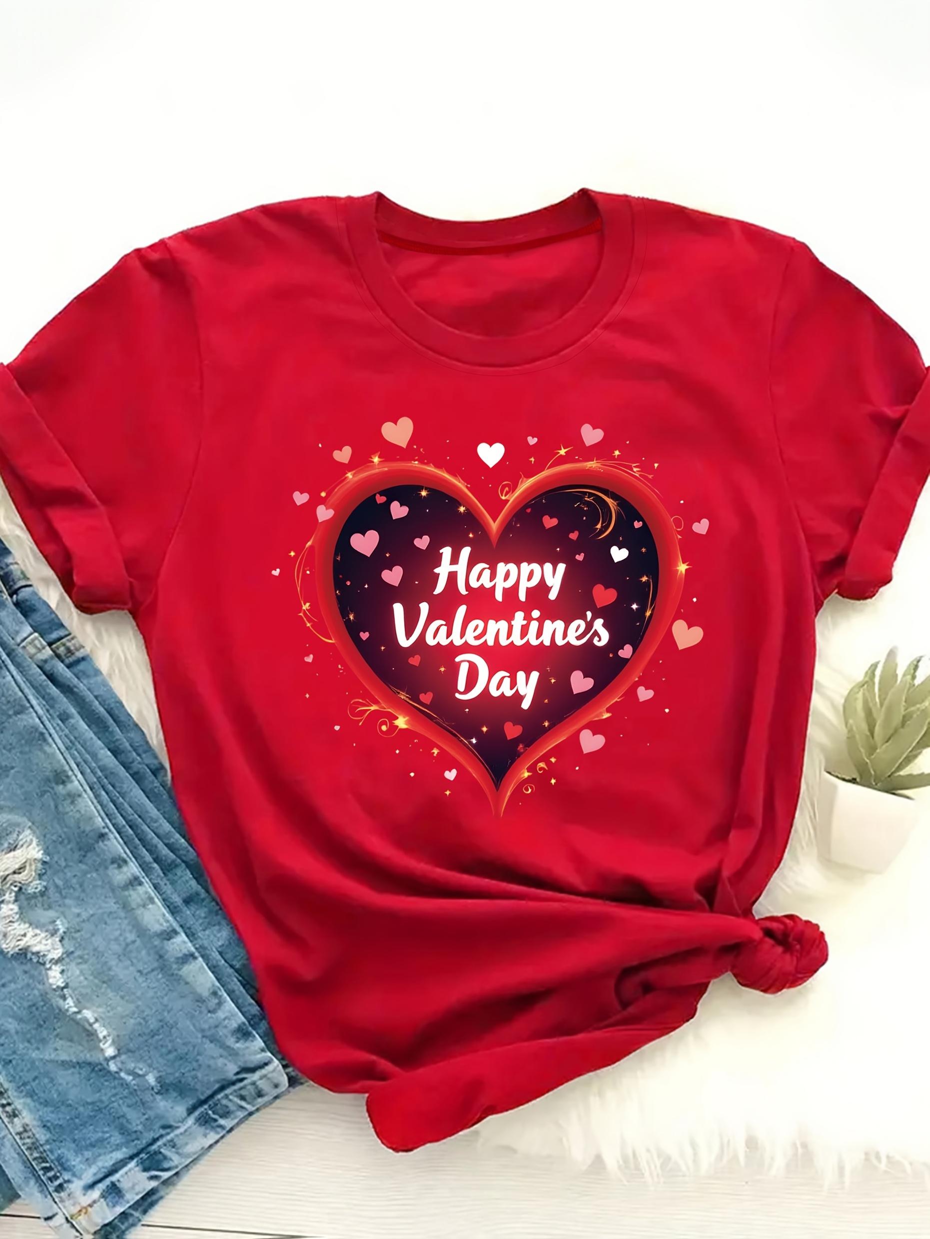 Womens Short Sleeve TShirt Valentines Day Graphic Print with Heart Sparkling Stars Happy Valentines Day Aesthetic Clothes S