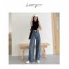 Wide-leg jeans women's loose autumn and winter new Hong Kong retro high-waisted drape ic straight floor-mopping trousers