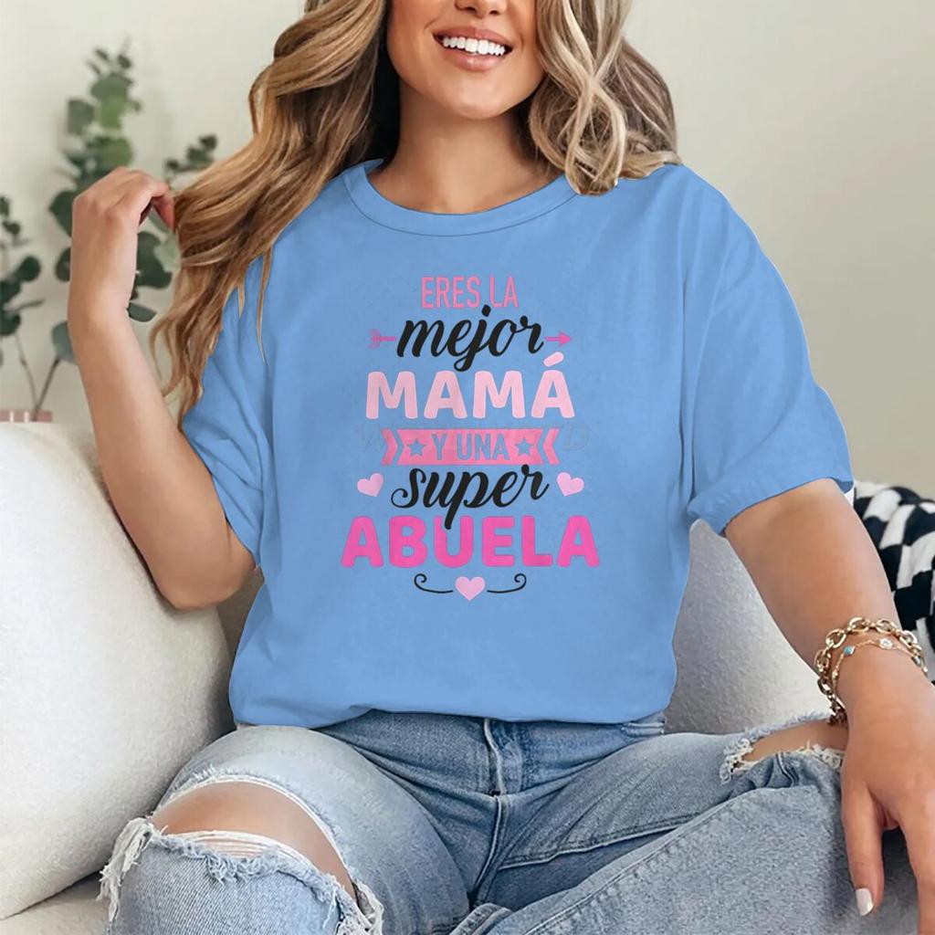 Mom Grandma Matching Tshirt Pink White Print Short Sleeve Top Best Mom Super Grandma Casual Daily Wear Top Unisex