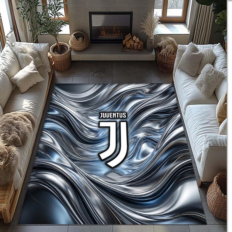 Juventus FC bedruckter Flanell-Teppich rutschfest weicher Polyester-Bodenbelag Indoor-Dekormatte für Schlafzimmer Wohnzimmer Sofa
