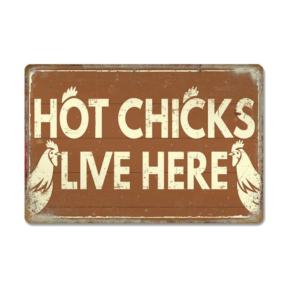 Funny Warning Chicken Sign, Indoor Outdoor Metal Plaque 20x30cm