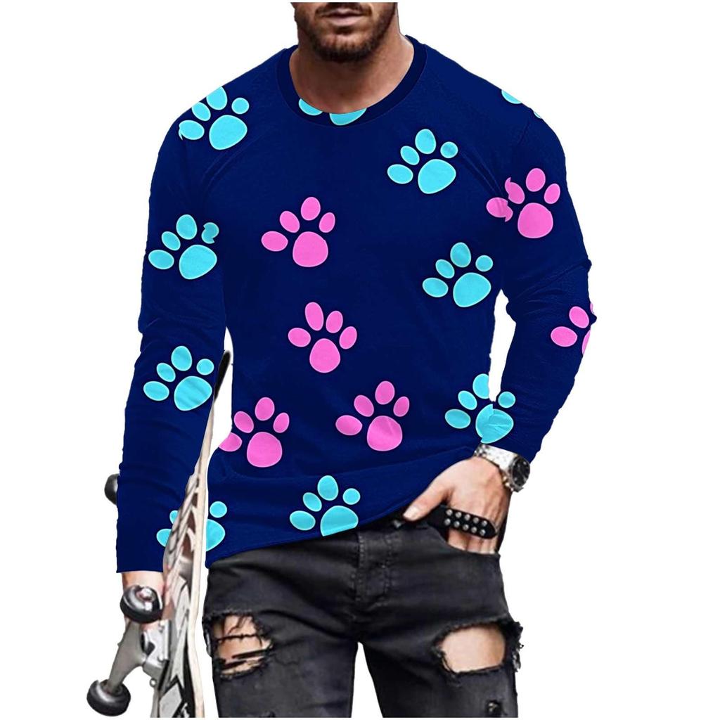 Men's Autumn and Winter 3D Printed Crew Neck Long Sleeve T-Shirt Fashion Versatile Trend Breathable Casual