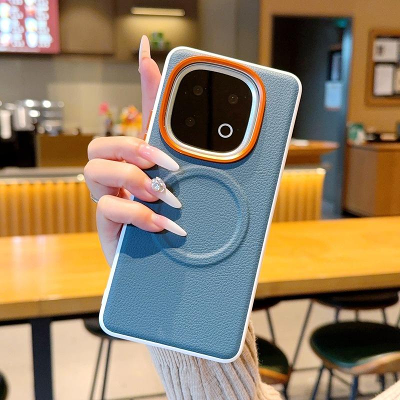 Applicable to iQOO13 mobile phone case, simple plain leather iqoo13 magnetic case, wireless charging iqoo15ultra hard case