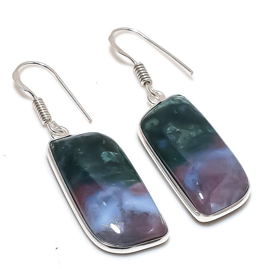 Natural Bloodstone Gemstone 925 Sterling Silver Jewelry Earring 1.77 AE-12458