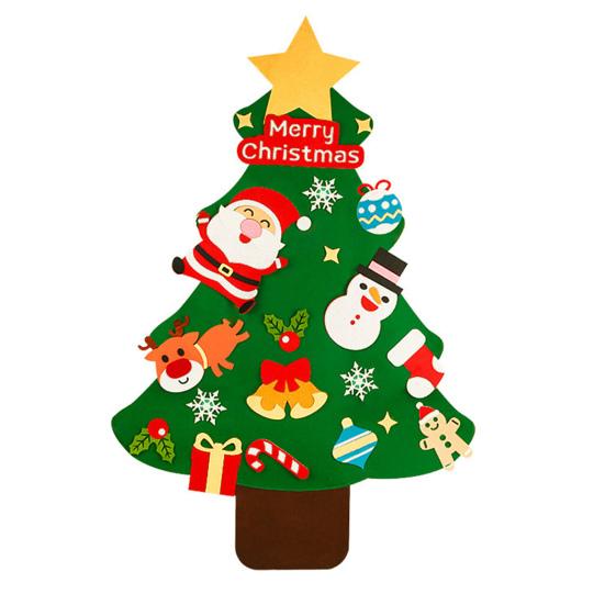 DIY Felt Christmas Tree with 21 Ornaments for Toddlers Kids Home Wall Door Hanging Christmas Craft Kit with String Lights for Xmas Party Supplies