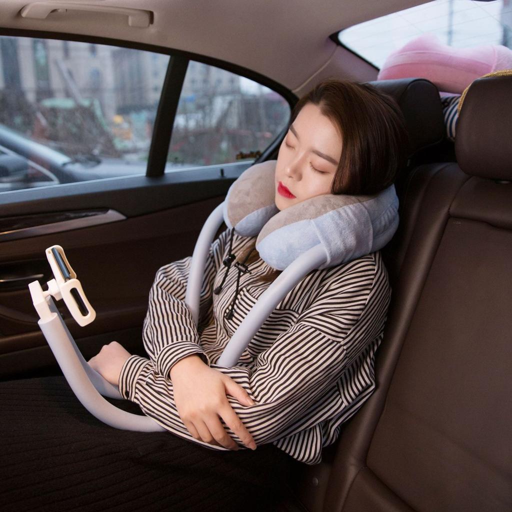 Neck Pillow Phone Holder U Shaped Pillow with Lazy Phone Bracket for Travel Office Light Blue Free Size