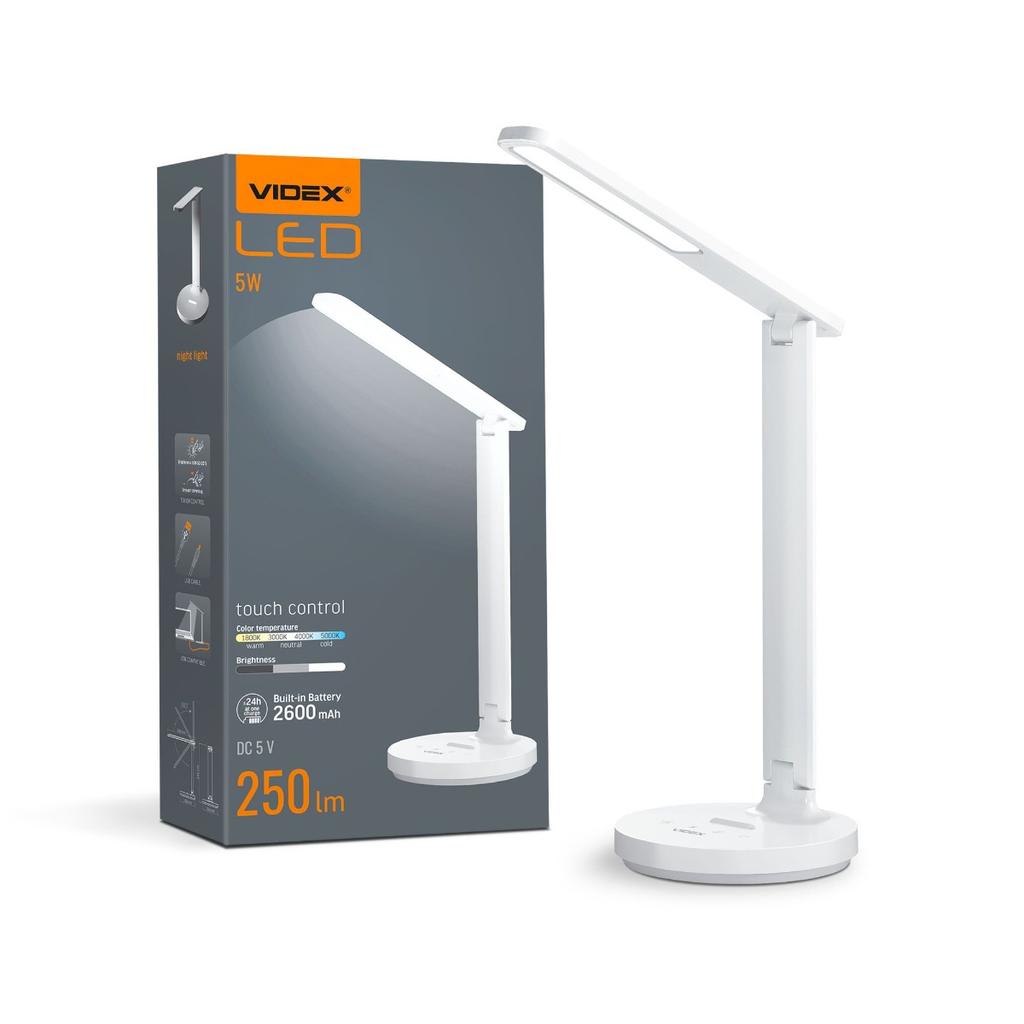 Lampka Biurkowa Akumulatorowa Led 5W 250Lm Ściemnialna Zmiana Barwy Videx