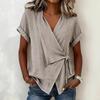 Spring and Summer Cross-border European and American Style Casual Solid Color Stand-up Collar Tie-up Asymmetrical Loose