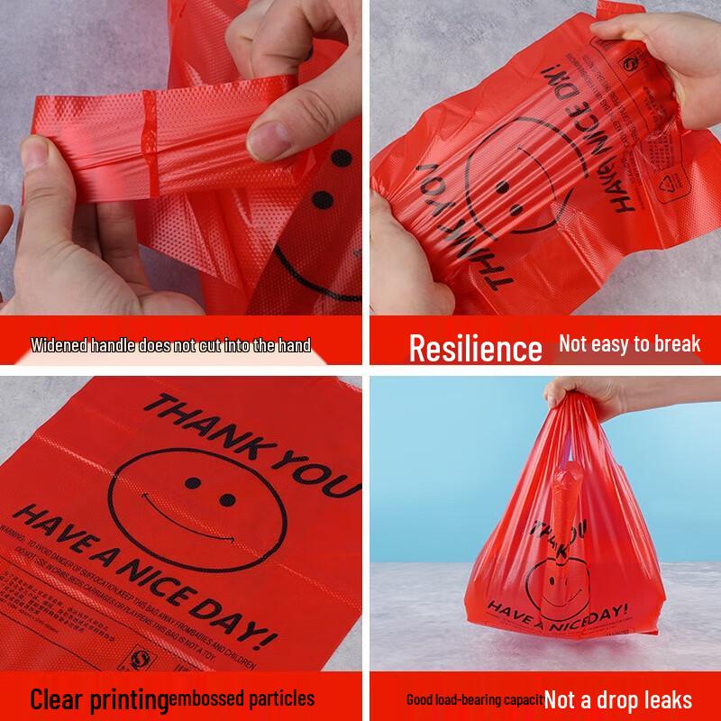 Royal Chef Red Smile Face Vest Handle Plastic Shopping Bags