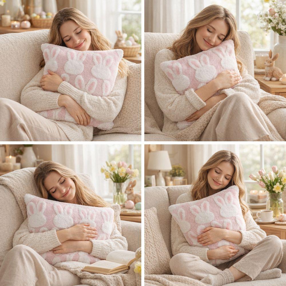 Jacquard Plush Pillow Case Cartoon Rabbit Throw Pillowcase Easter Pillow Covers  Sofa Couch
