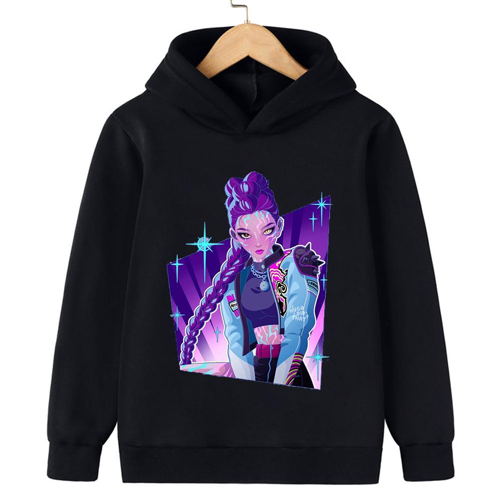 KPop Demon Hunter Cartoon Girls boy Hooded Sweatshirt Warm Children's Korean Wave Fashion Casual Tops Casual Black Pink Clothing