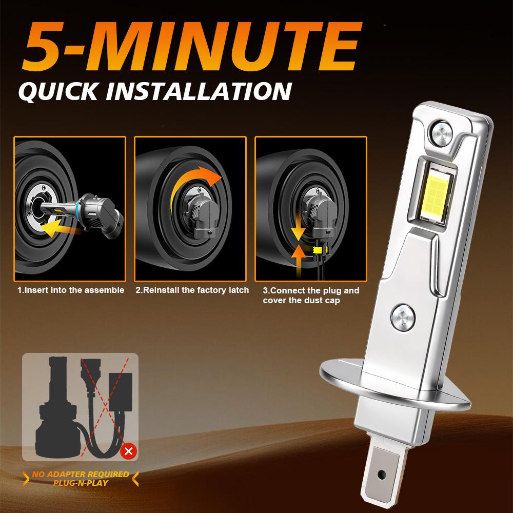 H1 Car LED Headlight Bulbs 30000LM Brightness 5570 CSP 6000K White Replacement Headlamp NO Turbo Fan