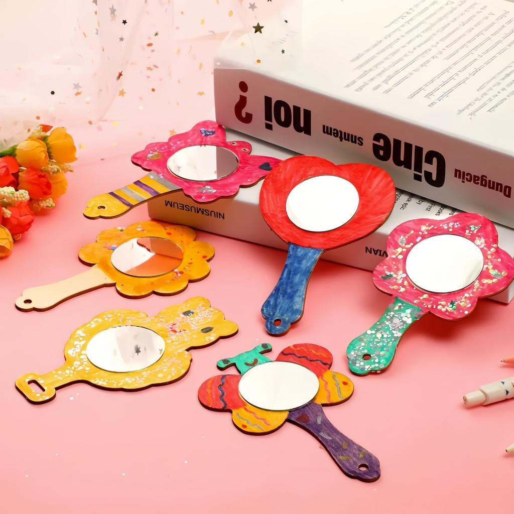 Wooden blank doodle mirror with adhesive wooden plaque — ideal for art class, DIY painting, princess-themed décor, and creative