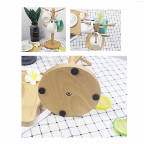 OUNONA Wooden Glass Holder, Cup Stand, Drainer, Kitchen, Bathroom, Mug Tree, Mug Rack, Cup Storage Stand, Stylish Kitchen Storage with 6 Hooks