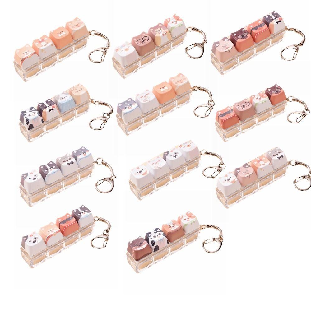 Stress Relief Fidget Button Keychain 4 Keys Design Bag Key Decor Backpack Pendant