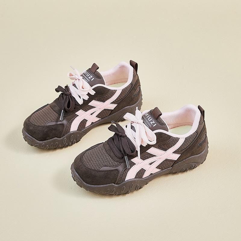 Silver German Training Shoes Women's Inner Height Increase Lace Pearl Spring and Summer Small Mesh Casual Sports Forrest Gump Shoes