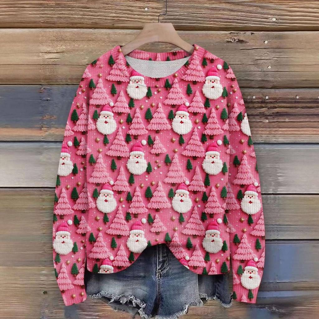 Damen Weihnachtspullover Niedlicher Lustiger Weihnachtspullover Herbst und Winter Langarm Strickpullover