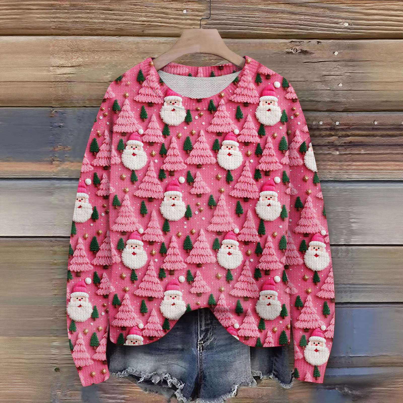 

Женский рождественский свитер Милый забавный рождественский свитер Осень и зима Свитер с длинным рукавом вязаный M розовый