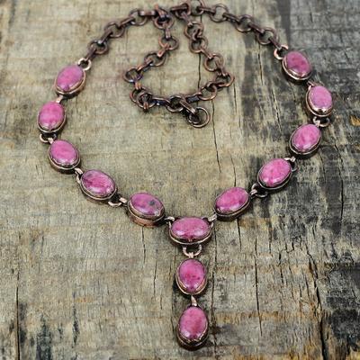 Rhodonite Necklace Electroformed Copper Necklace Adjustable Chain Necklace Gemstone Handmade Necklace Anniversary Gift Electroformed Jewelry