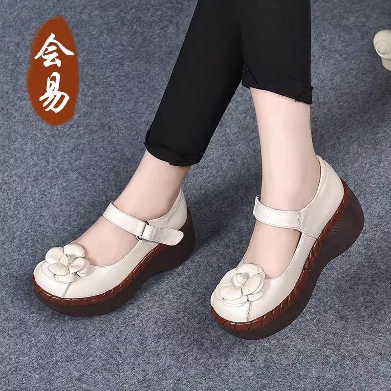 Mode GKTINOO Damen Leder High Heels Keilschuhe Blume 2025 Herbst Pumps Damen Echtes Leder Handgefertigt Mary Jane Pumps Plateau